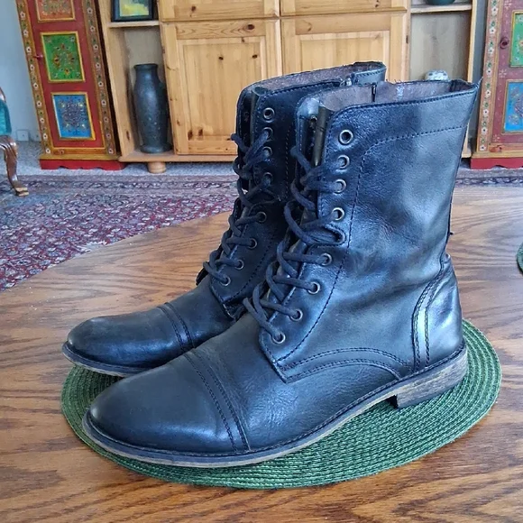 Steve Madden Black Leather  Grunge Goth Combat Trek Boots Size 11 - Picture 2 of 13